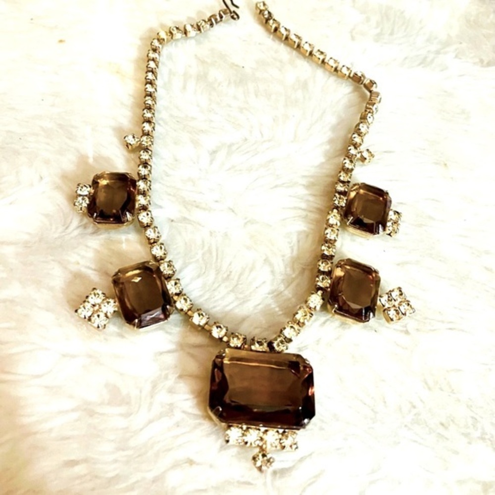 Rare Juliana Vintage Brown Emerald Cut Topaz Rhinestone Crystal Choker Necklace